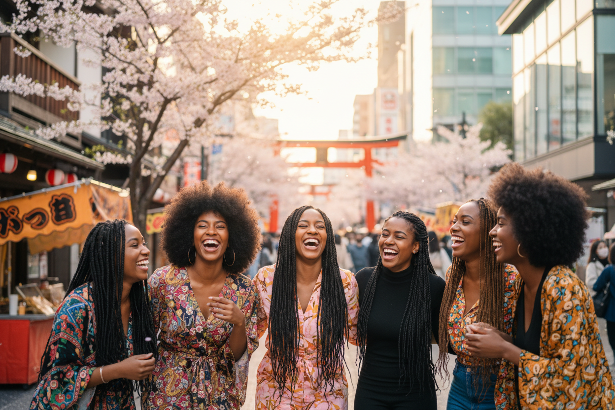 Group of Black Women with Beautiful Natural Hair in Asia
