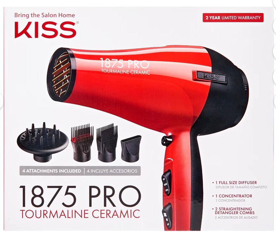KISS Red Tourmaline Ceramic Hair Dryer with 4 Additional Styling Attachments Watts