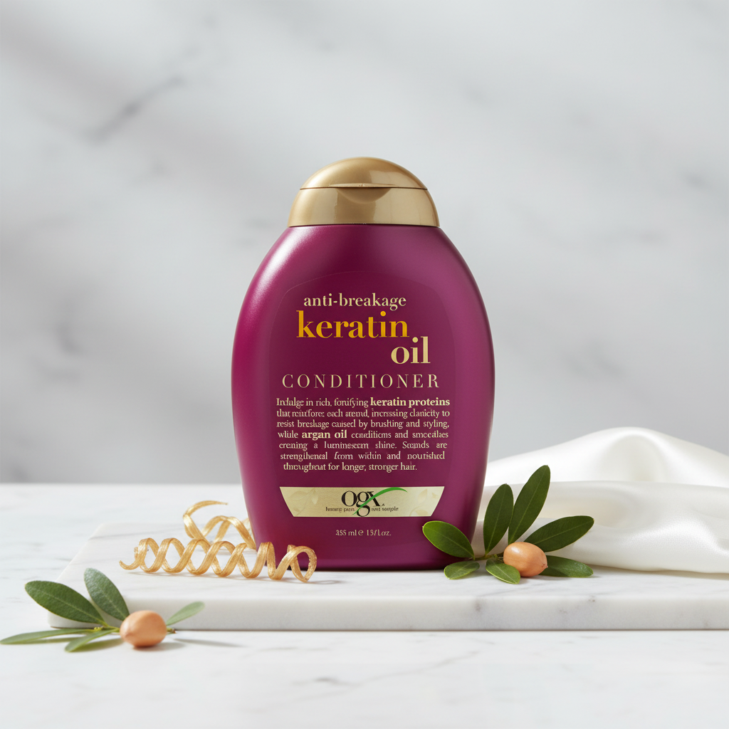 OGX Anti-Breakage Keratin Oil Conditioner Lifestyle Shot